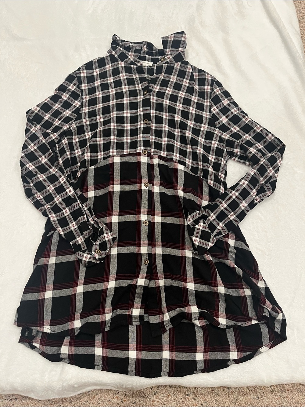 beachlunchlounge Plaid Mixed Media Button Down Tunic Shirt Small